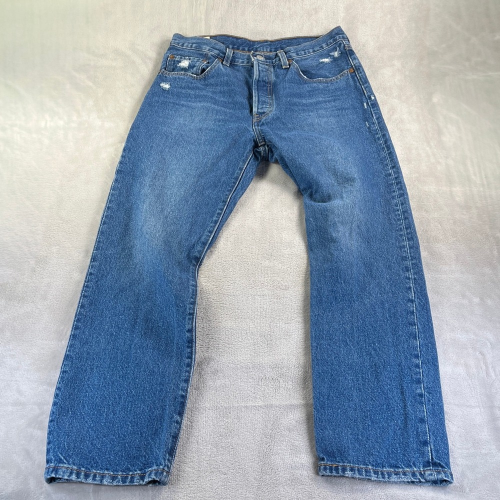 Levi's 501 Premium Button Fly Jeans 30x28 Blue Distressed Western Americana